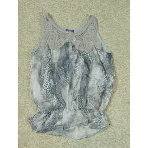 Hessi Peplum Crochet Sheer Gray Leopard Print Top Shirt Size S Small